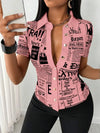 Chic Newspaper Print Blouse in V-neck style, perfect for casual or office wear, crafted from breathable polyester.