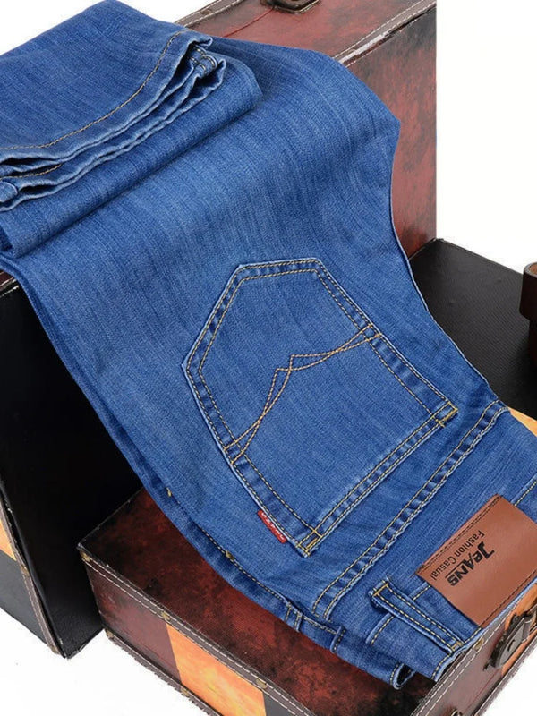 Comfort fit jeans crafted from durable fabric, ideal for active lifestyles.