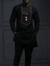 African-inspired two-piece outfit with full-length sleeves and drawstring waist pants in bold prints