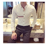 Elegant men's slim-fit dress shirt in solid color, perfect for spring, made from cotton, polyester, and spandex blend.