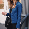 Chic slim fit faux leather moto jacket for women, perfect for autumn and winter, featuring a sleek zipper closure.