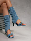 Versatile summer boots with denim suede construction and thin heel