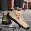Lace-up leather boots with massage cushioning system