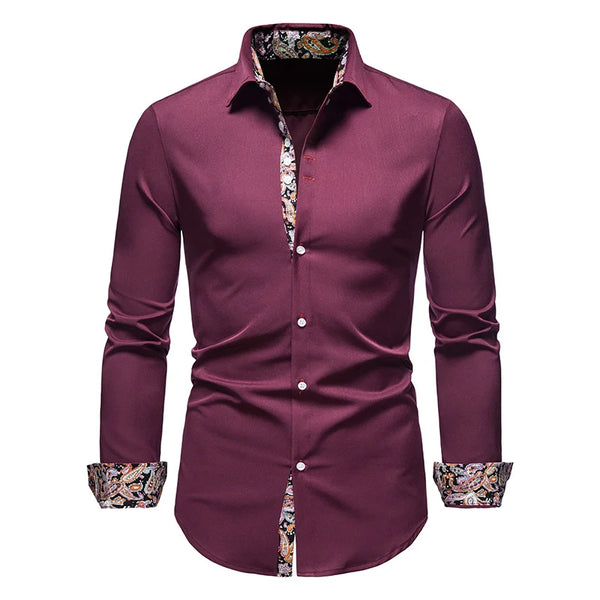 Classic men's white long sleeve polo shirt with stand collar, single-breasted closure, perfect for business casual and all se