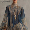Bohemian puff sleeve mini dress with asymmetric hem in flowing polyester fabric