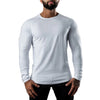 Men's long sleeve cotton tee in black, featuring moisture-wicking technology for comfort and breathability in casual wear.