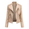 Women's slim fit PU leather motorcycle jacket in black, windproof design for stylish and safe riding in spring and autumn.