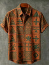 Men's geometric print casual shirt with turn-down collar ideal for warm weather adventures