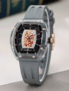 Elegant ladies watch with a shimmering sapphire crystal dial and rubber band.