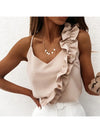 Chic Summer V-Neck Ruffle Blouse for women, sleeveless, backless, lightweight chiffon, perfect for casual or office wear.