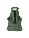 Sophisticated polyester woven halter top with luminous sunset-inspired finish
