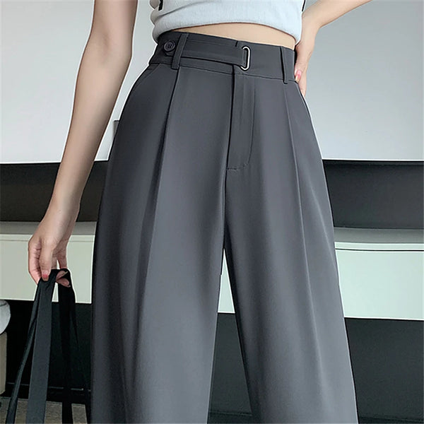 Women's formal wide leg pants with comfortable high waistband and wrinkle-resistant fabric