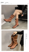 Chic Women's Mid-Calf Chelsea Boots in pleated leather, waterproof, non-slip, perfect for Winter 2024 style and comfort.