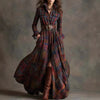 Autumn Whispers Plaid Maxi dress in warm tones with classic plaid pattern and elegant lapel collar.