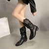 Chic Women's Mid-Calf Chelsea Boots in pleated leather, non-slip, waterproof, perfect for Winter 2024 style and comfort.