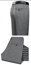 Classic Business Casual Men's Dress Pants in black and grey, straight-leg design, elastic waist, perfect for office wear.