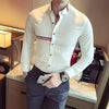Elegant men's slim-fit dress shirt in solid color, perfect for spring, featuring a turn-down collar and long sleeves.