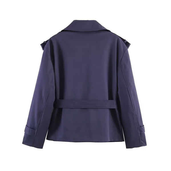 Double-breasted belted coat in polyester for spring and summer