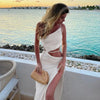 Easy-wear vacation dress with drawstring detail and elegant split