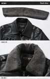 Men's Autumn/Winter Embroidered Leather Biker Jacket with detachable collar, fleece lining, and classic aviator design.