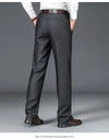 Close-up of straight leg hem on wrinkle-resistant men's trousers