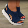 Casual mesh wedge sandals styled with flowing skirt for summer gathering