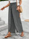 Floral wide-leg chiffon pants for women, ankle-length, elastic waist, perfect for summer fashion and casual chic outfits.