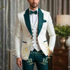 Luxury men's wedding suit set featuring an ivory blazer and burgundy vest, perfect for formal events and custom tailored fit.
