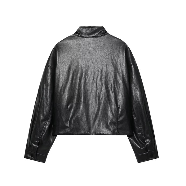 Chic faux leather bomber jacket for women, perfect for autumn fashion and versatile layering with a stylish turtleneck collar