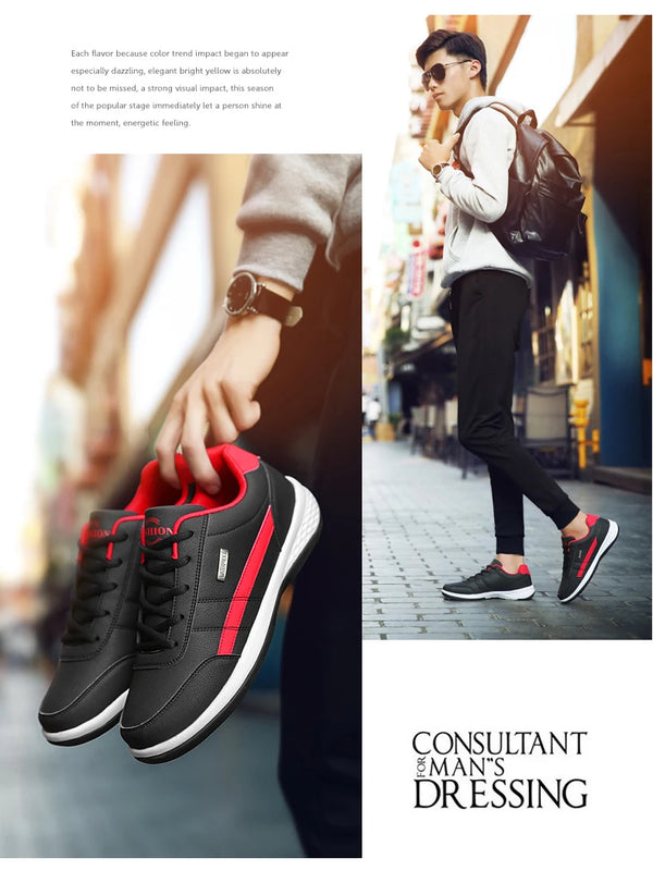 Men's leather sneakers with anti-fatigue insole and weather-resistant rubber sole