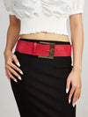 Vintage wide belt for women in faux leather with metal buckle, perfect for casual or formal wear in black, brown, or red.