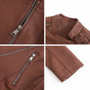 Women's slim fit PU leather motorcycle jacket in black, windproof, stylish, perfect for spring and autumn rides.