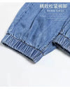 Breathable cotton-polyester harem jeans with high waist and practical pockets