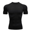 Men's breathable compression fitness t-shirt in black, designed for comfort, moisture-wicking, and athletic performance.