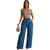 High-waist wide-leg denim jeans for women, featuring elastic waist, pockets, and Y2K streetwear style, perfect for casual wea