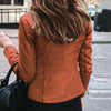 Chic slim fit faux leather moto jacket for women, perfect for autumn and winter, featuring a sleek zipper closure.