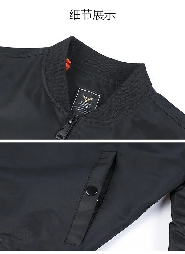 Men's slim fit bomber jacket in lightweight tactical style, perfect for spring trips and casual outings with ribbed sleeves.