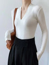 Elegant V-Neck Women's Blouse with Long Sleeves in solid color, perfect for casual and office wear, made from cotton-polyeste