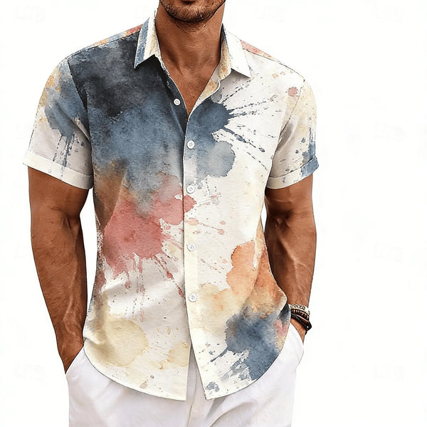 Color block vertical stripe shirt featuring chest pocket and durable polyester poplin material