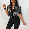 Chic Newspaper Print Blouse in V-neck style, perfect for casual or office wear, made from breathable 100% polyester.