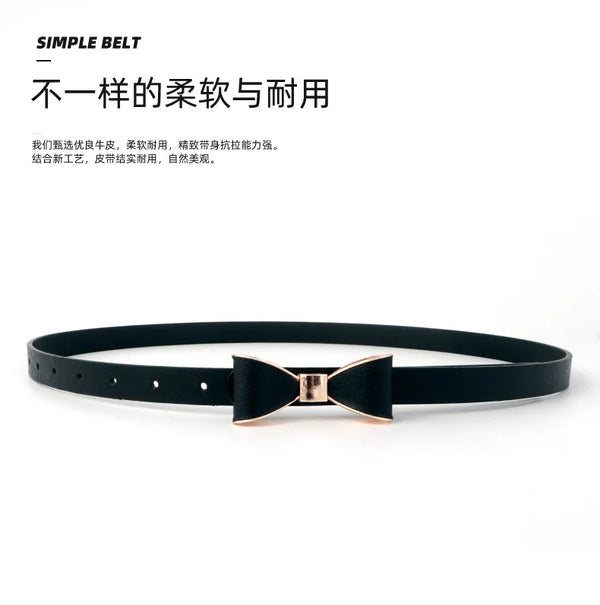 Elegant women's belt with bow detail in faux leather, perfect for casual and formal outfits, featuring a sleek metal buckle.
