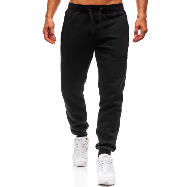 Contemporary men's joggers with spliced details and moisture-wicking polyester