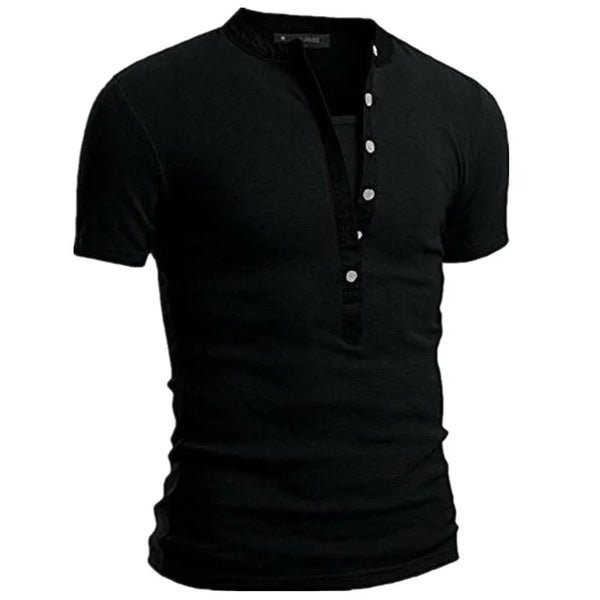 Slim Fit V-Neck Men's Casual Summer T-Shirt in breathable polyester, perfect for warm days and stylish casual occasions.