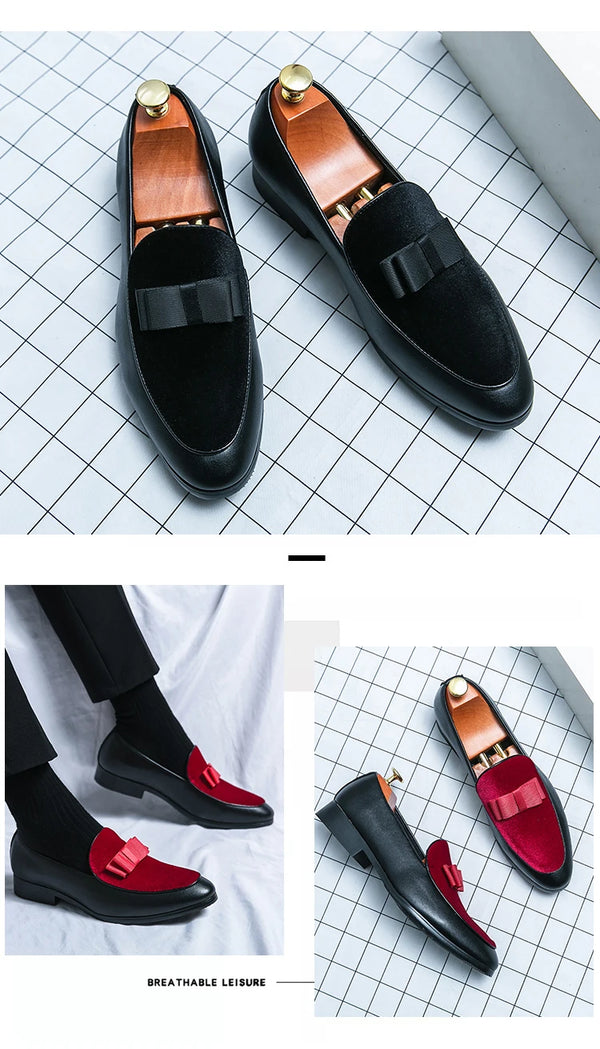 Men's leather loafers worn with business suit for boardroom presentation