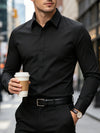 Anti-pilling elastic dress shirt in classic solid color with turn-down collar for professional men's wear