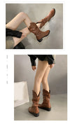 Chic women's mid-calf Chelsea boots in pleated leather, waterproof, non-slip, perfect for winter 2024 style and comfort.