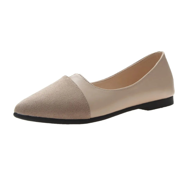 Detail shot of pointed toe silhouette on comfortable knitted ballet flats