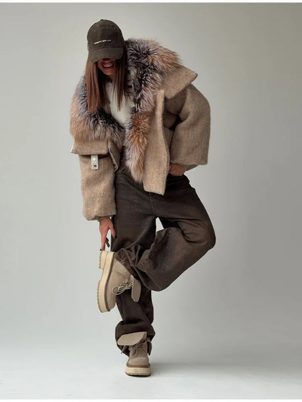Plush hooded jacket with cotton padding for cold weather warmth