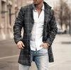 Stylish checkered men's trench coat for autumn and winter, featuring a turtleneck collar and single-breasted closure.