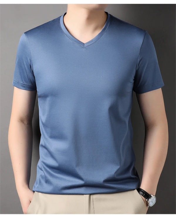 Men's summer v-neck shirt in premium fabric